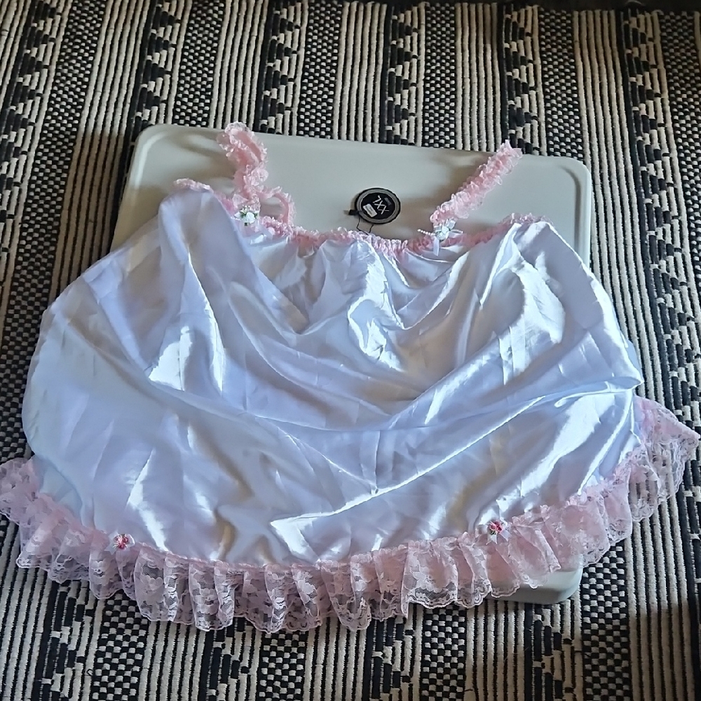 Women's Pink and White Lace Trim Camisole